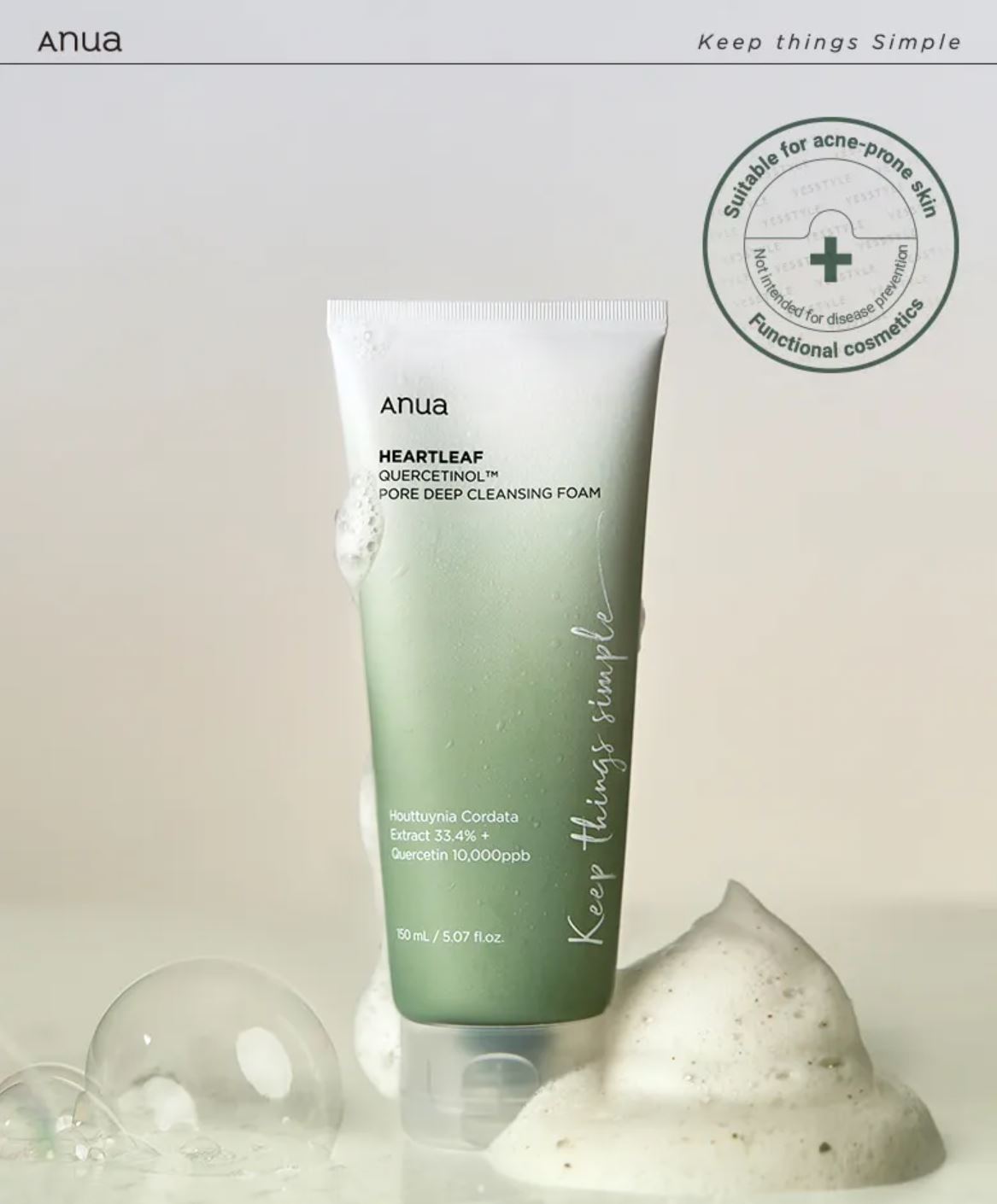 ANUA-Mousse Nettoyante en Profondeur – Heartleaf & Quercétinol – 150ml