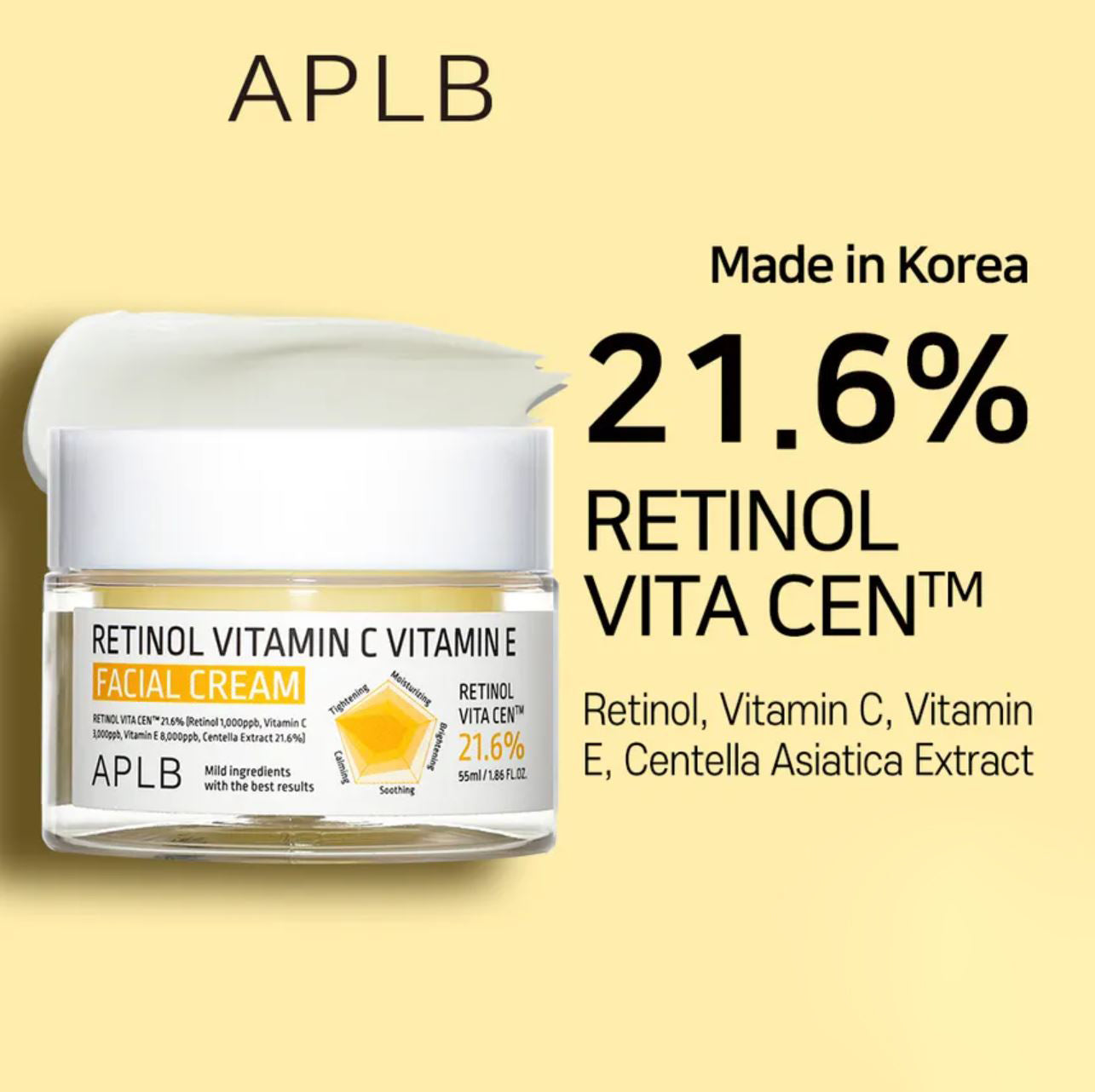APLB-Crème Visage au Rétinol, Vitamine C et Vitamine E - 55ml