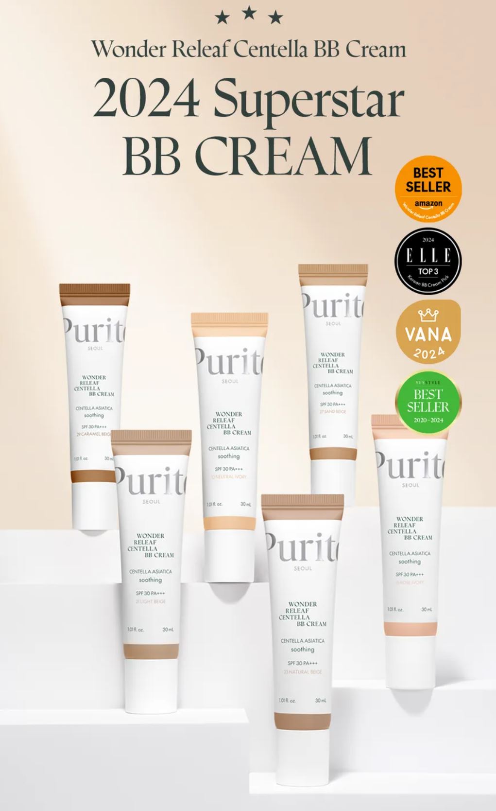 PURITO SEOUL-WONDER RELEAF CENTELLA BB CREAM #27 SAND BEIGE SPF 30 PA+++ 30ML