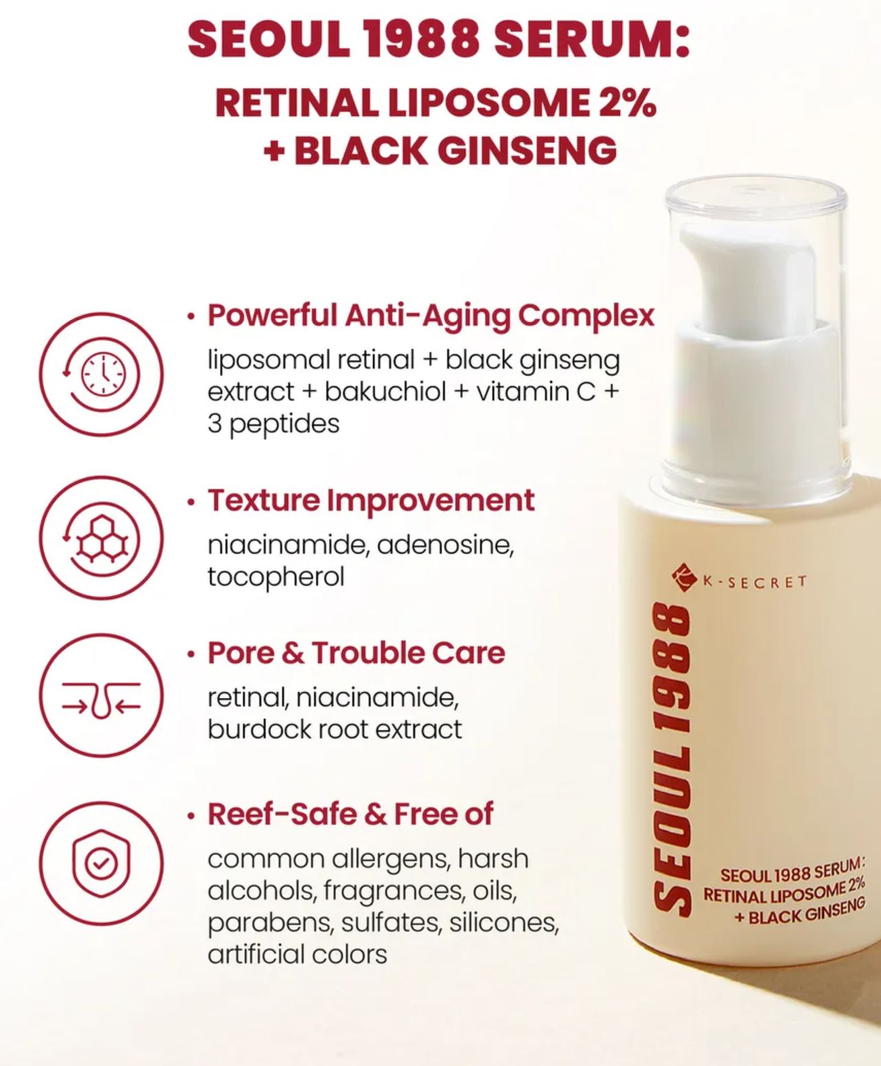 KSECRET-SEOUL 1988 SERUM – Retinal liposome 2% & Ginseng noir – 30ml