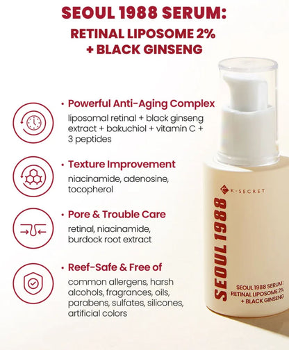 KSECRET-SEOUL 1988 SERUM – Retinal liposome 2% & Ginseng noir – 30ml